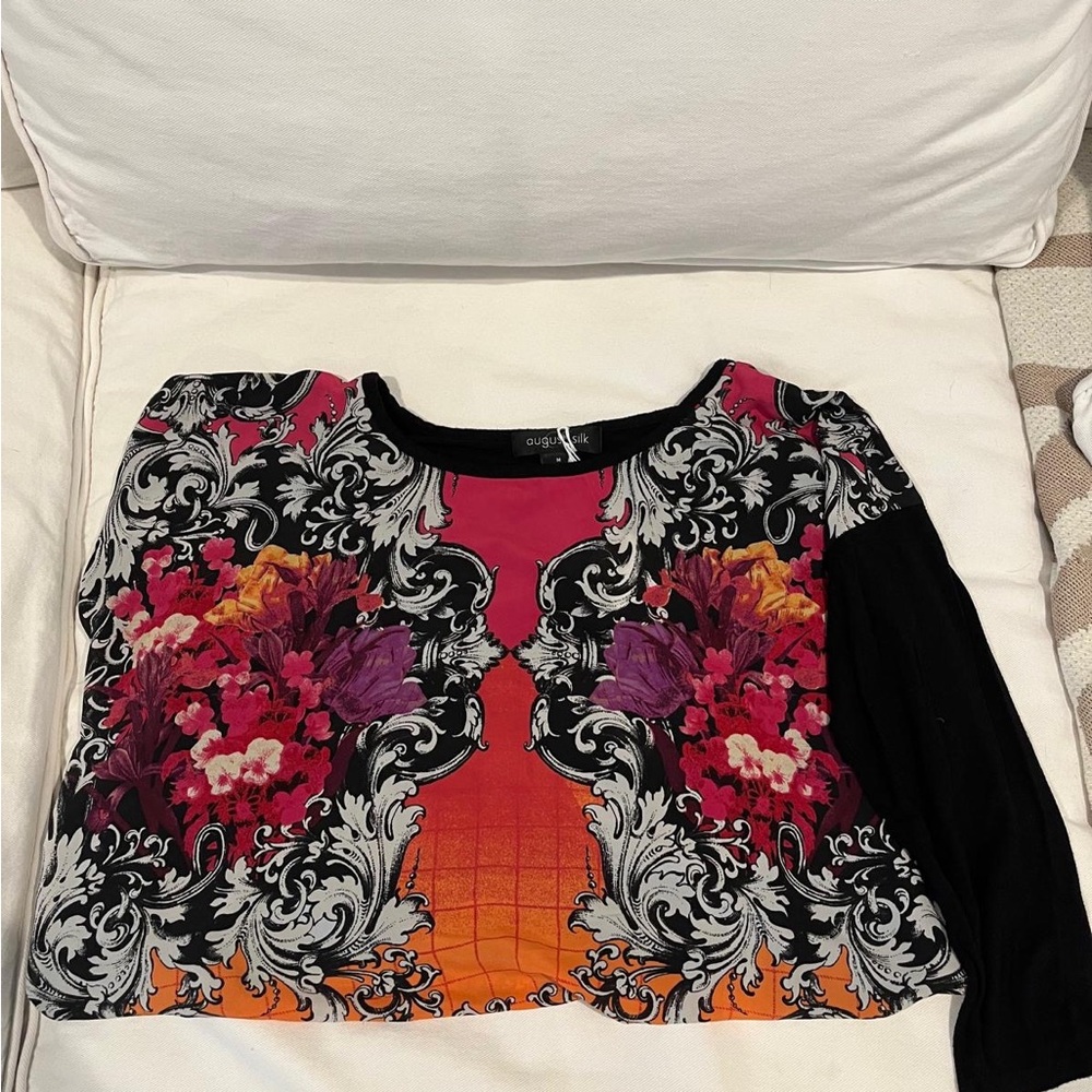 Chico's Black and Pink Floral Blouse